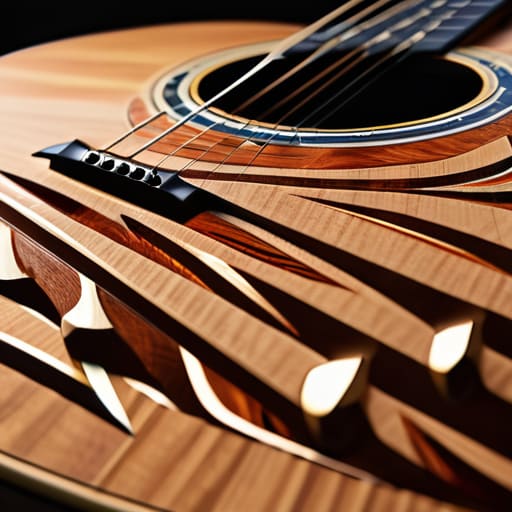 Acoustic guitar soundboard bracing wood structure.